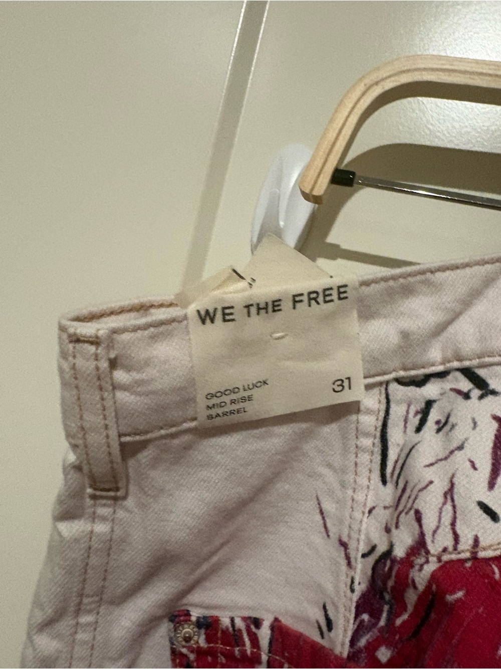 Free People We The Free Good Luck Printed Barrel Jeans 31 Sketched Out Combo NWT - Picture 8 of 8